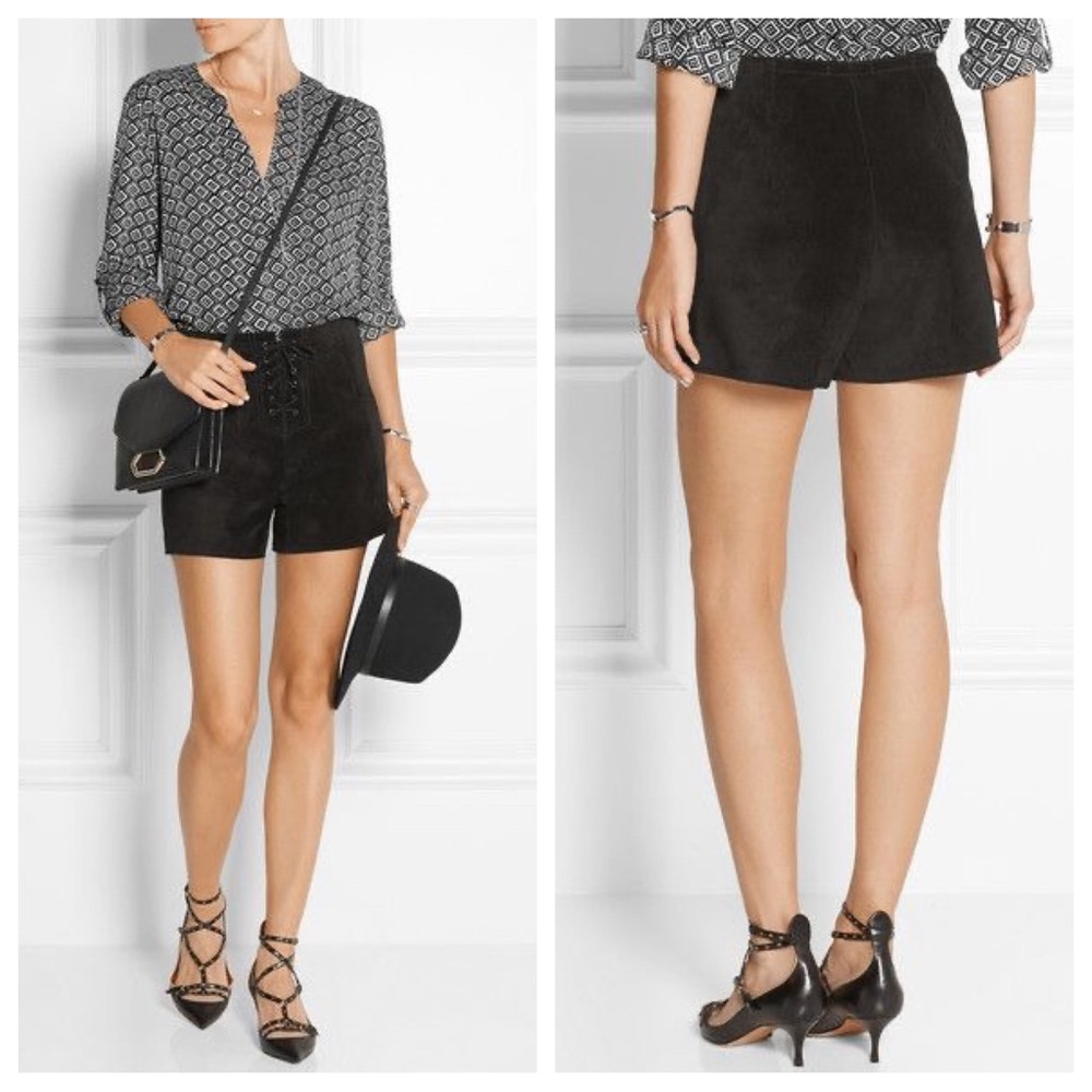 AG Jeans x Alexa Chung 'The Mabel' Suede Lace-Up Shorts, NWT, 26